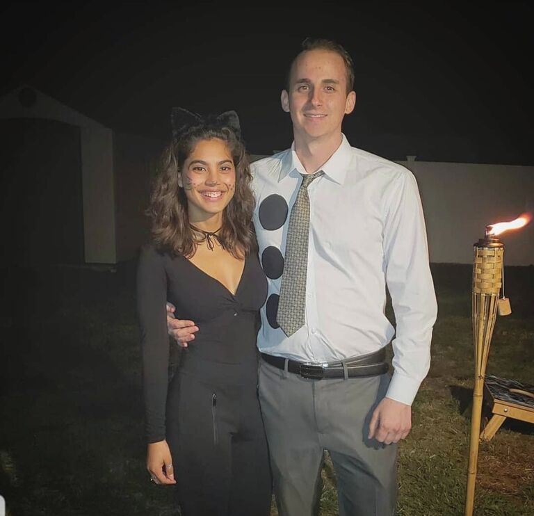 Jim found his Pam. Our first picture we took together and our first Halloween. (We both love The Office!) 👻