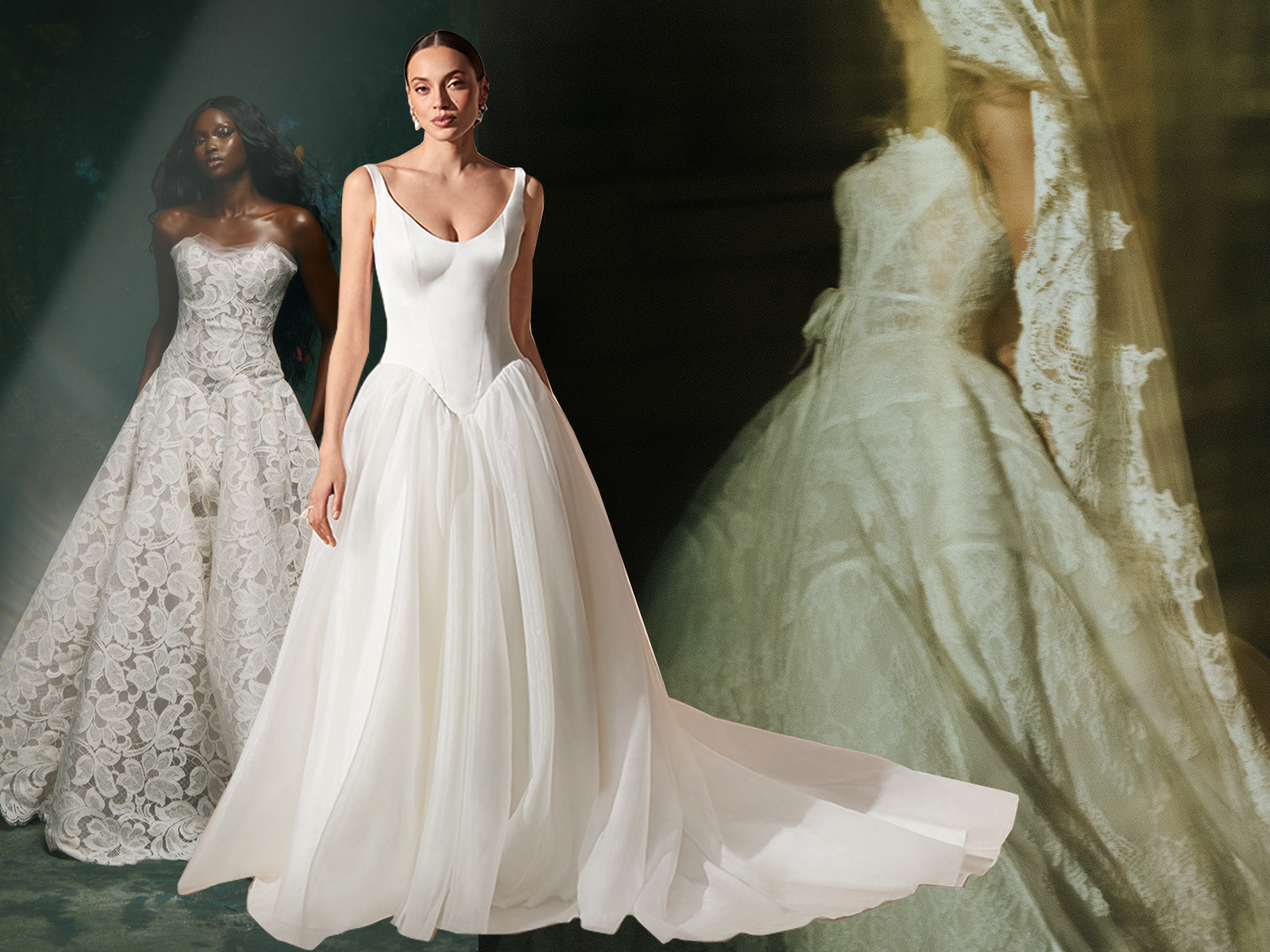 Collage of new wedding dress styles from New York Bridal Fashion Week