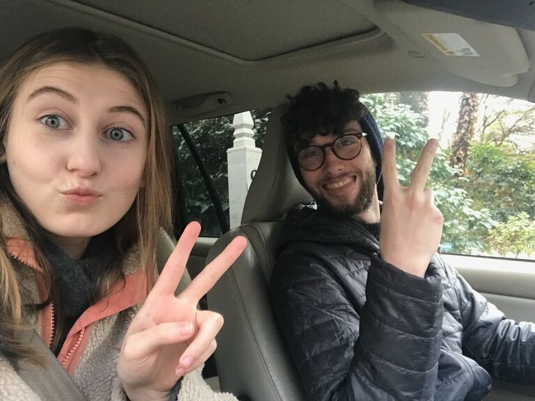 Isabel teaching Michael to drive