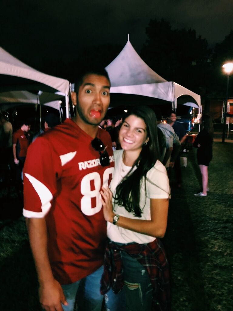 Diego's last tailgate season in Arkansas - one of our first pictures together.