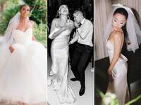 Vera Wang celebrity wedding gowns on Issa Rae, Hailey Bieber and Ariana Grande