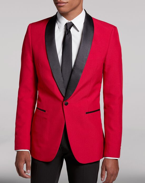 MEN'S WEARHOUSE Egara Slim Fit Red Shawl Lapel Dinner Jacket Wedding Tuxedo