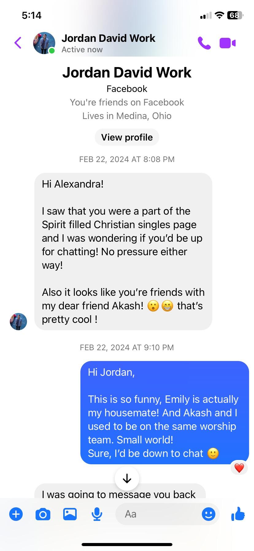 A brave Jordan work reaches out to Alexandra for the first time on Facebook