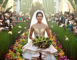 Araminta Lee played by Sonoya Mizuno walks down the aisle in the Crazy Rich Asians wedding scene