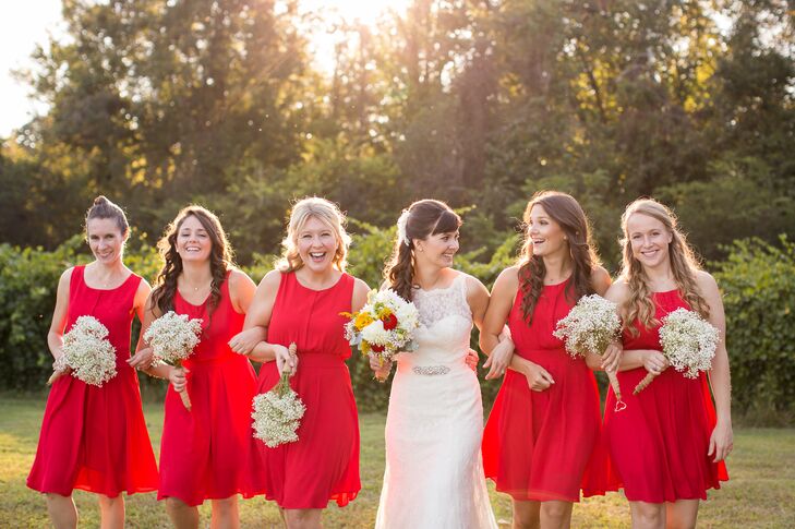 red and yellow bridesmaid dresses