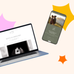 wedding website illustration showing different themes on a laptop and smartphone screen