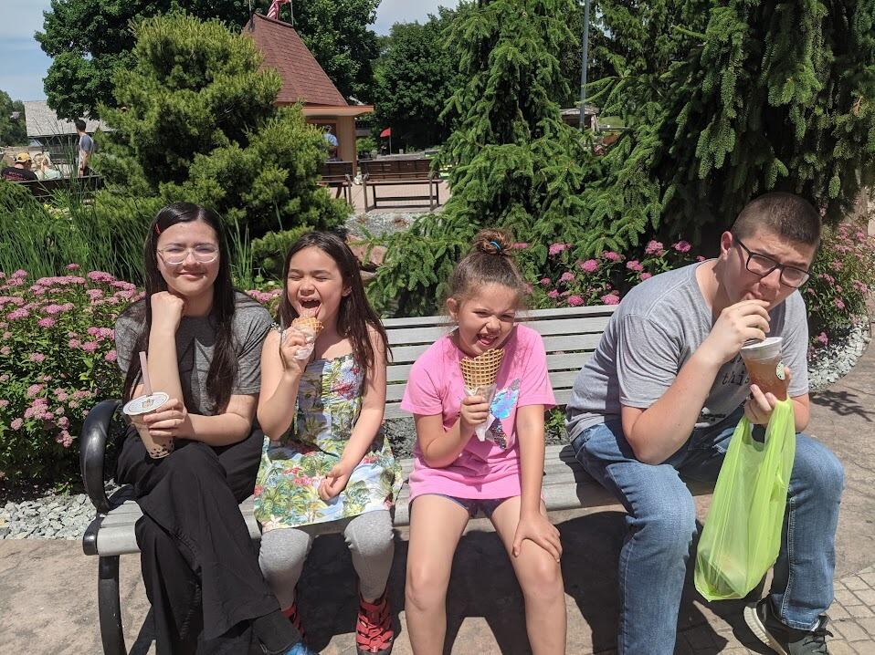 As their relationship progressed, the kids got to know each other as well.  They're enjoying treats at Frankenmuth.