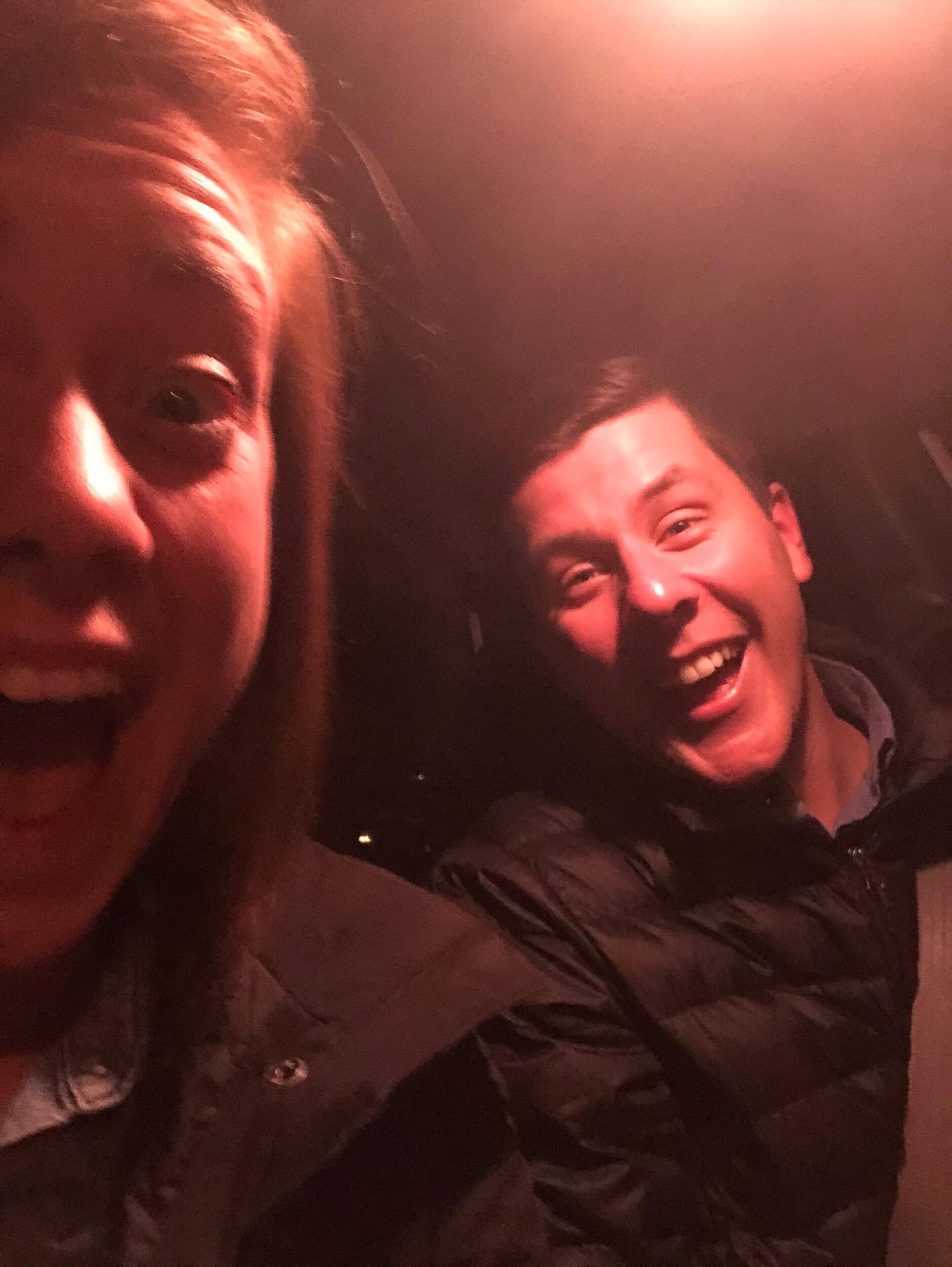 First Date.
Jenn says "If this goes anywhere, then we'll have a picture from our first date." 
Caleb's thinks "...She thinks this might go somewhere..."
