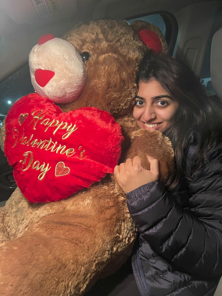 Fatima with her Valentine's day presents from Sohail