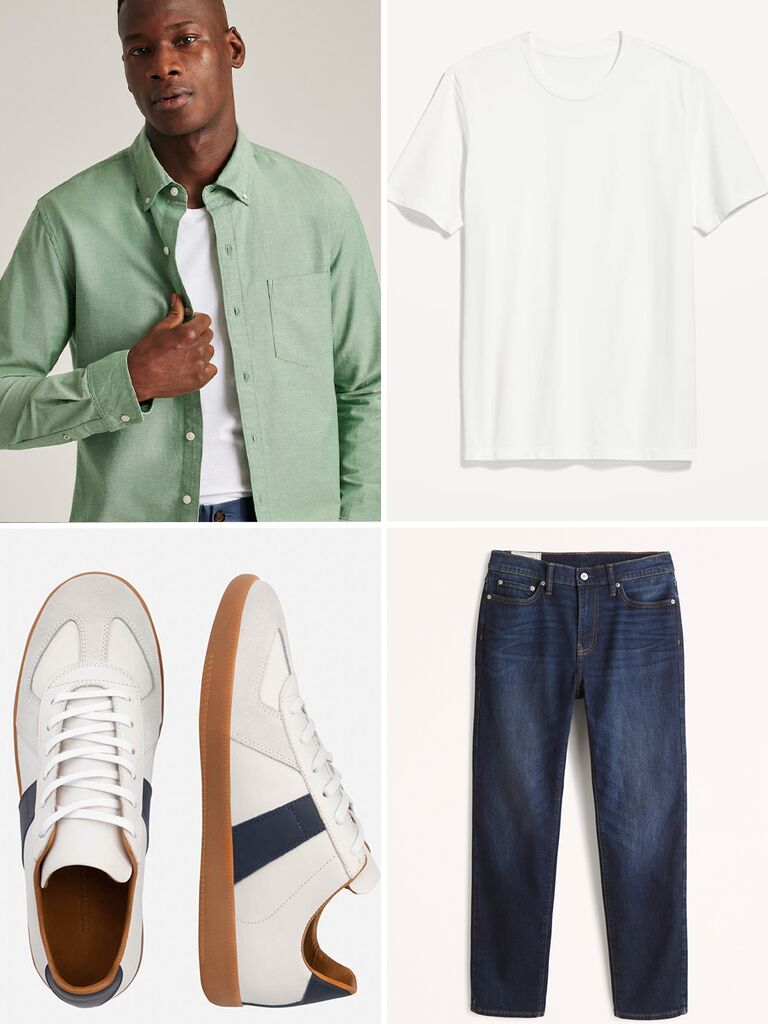 Men's garden engagement photo shoot outfit for spring