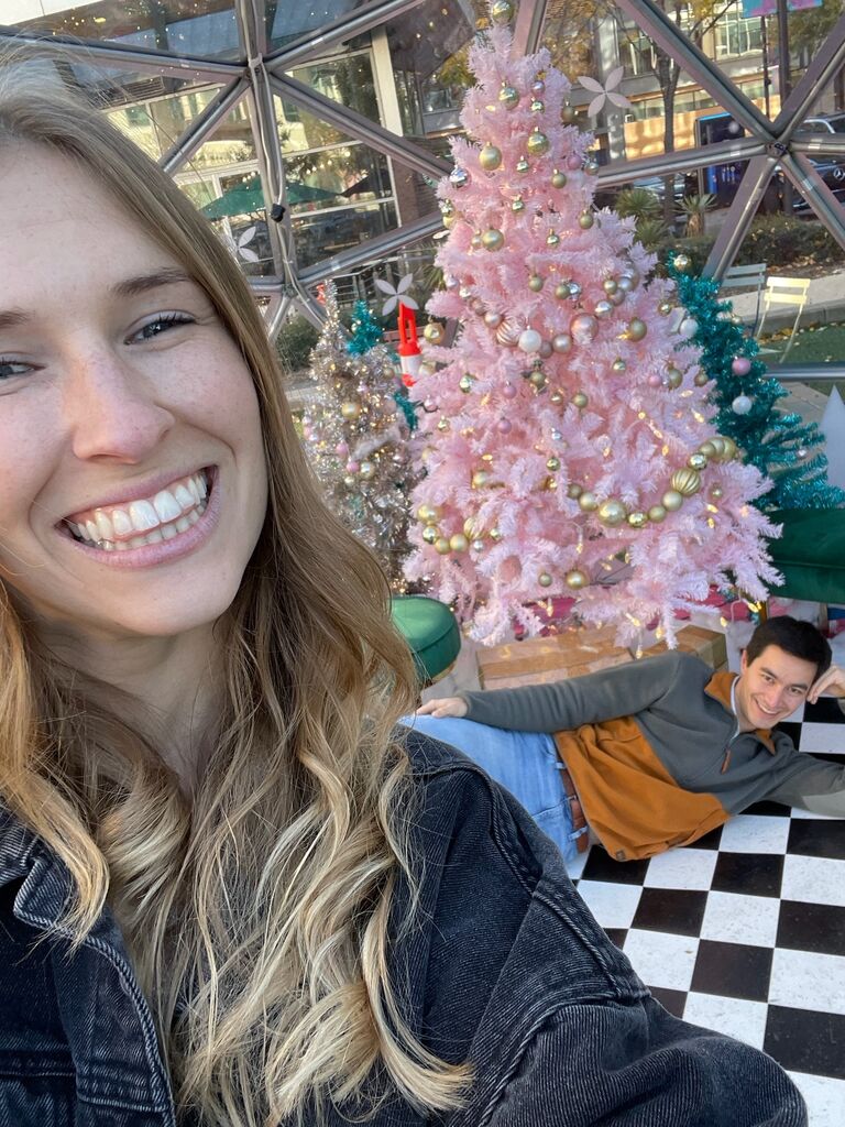 I think I said something cheesy like "I can be your Christmas present this year" as a joke and then Ryann snapped a photo of me being so dorky! - Adam