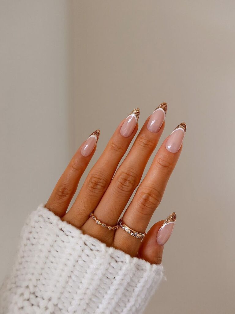 Gold sparkly French manicure wedding nail trend