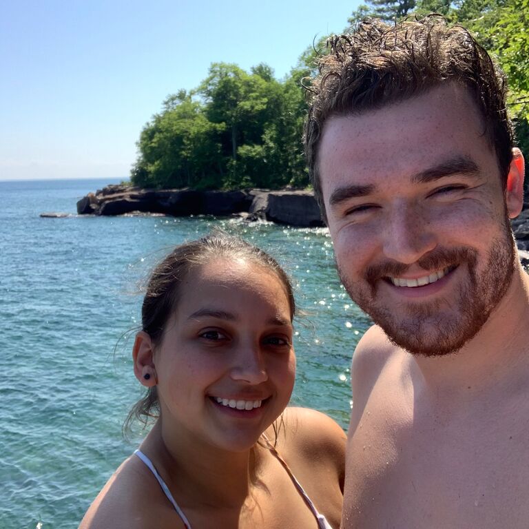 Swimming in Lake Superior and camping on Madeline Island.