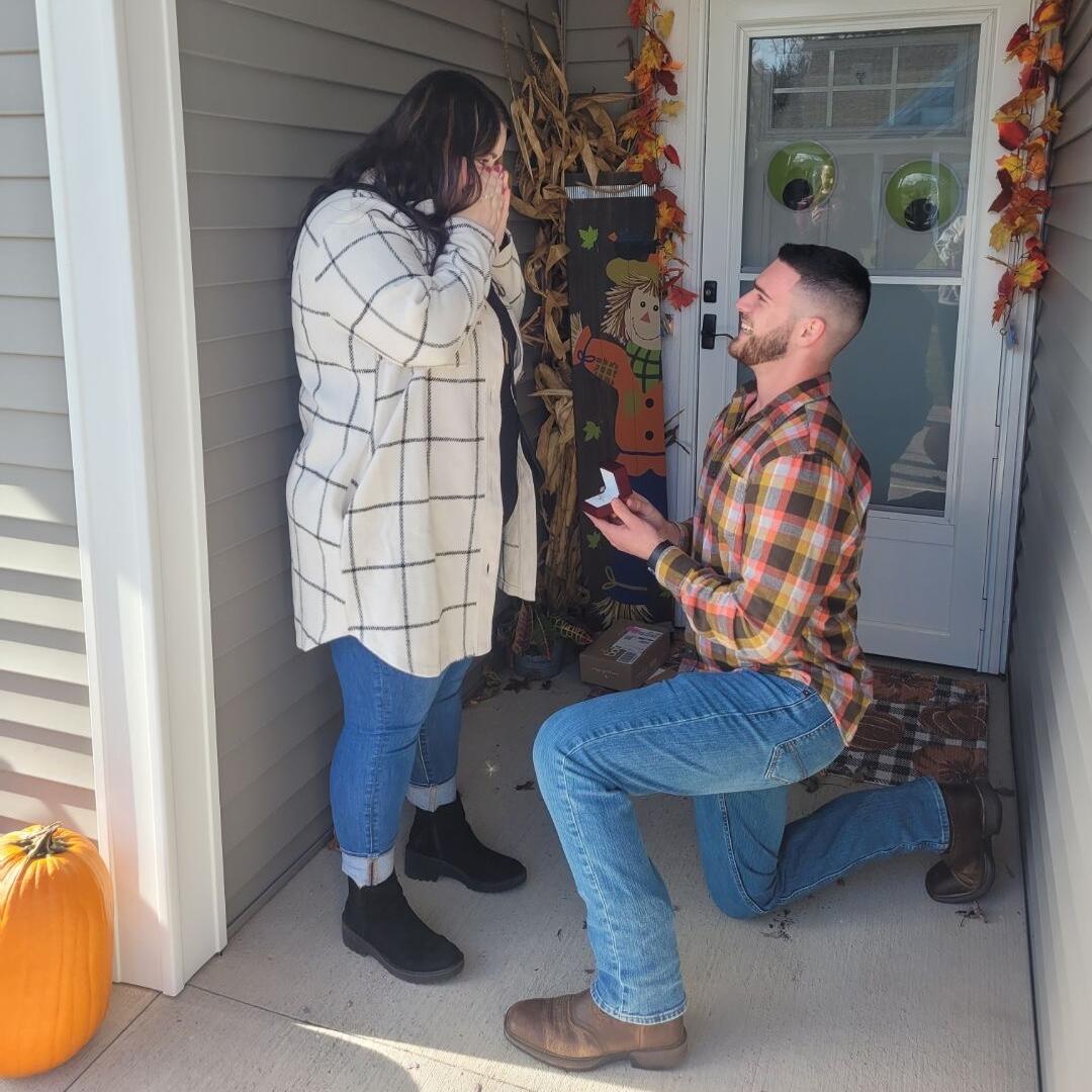 The day we got engaged - also Chris’ birthday.

(Notice the googly eyes left on the door that Amber refused to let Chris take down earlier in the morning before knowing he was trying to remove them from being in proposal pictures )