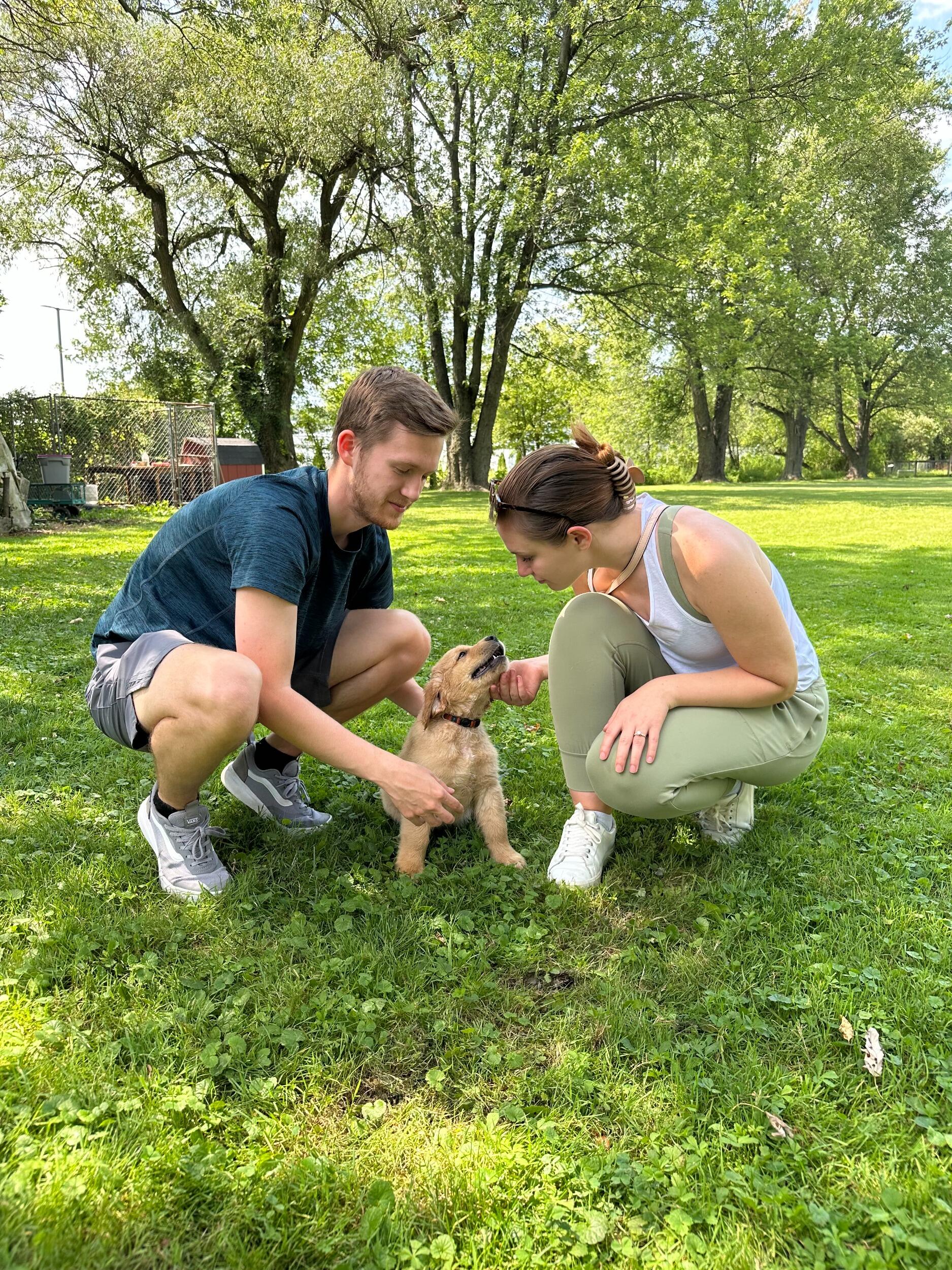 The rest of the trip was smooth sailing. After a big YES and champagne with her family, they enjoyed being able to tell people they were engaged. In August things did not slow down and they added to their family with the fuzziest little (at the time) golden retriever fittingly named Oslo. 

