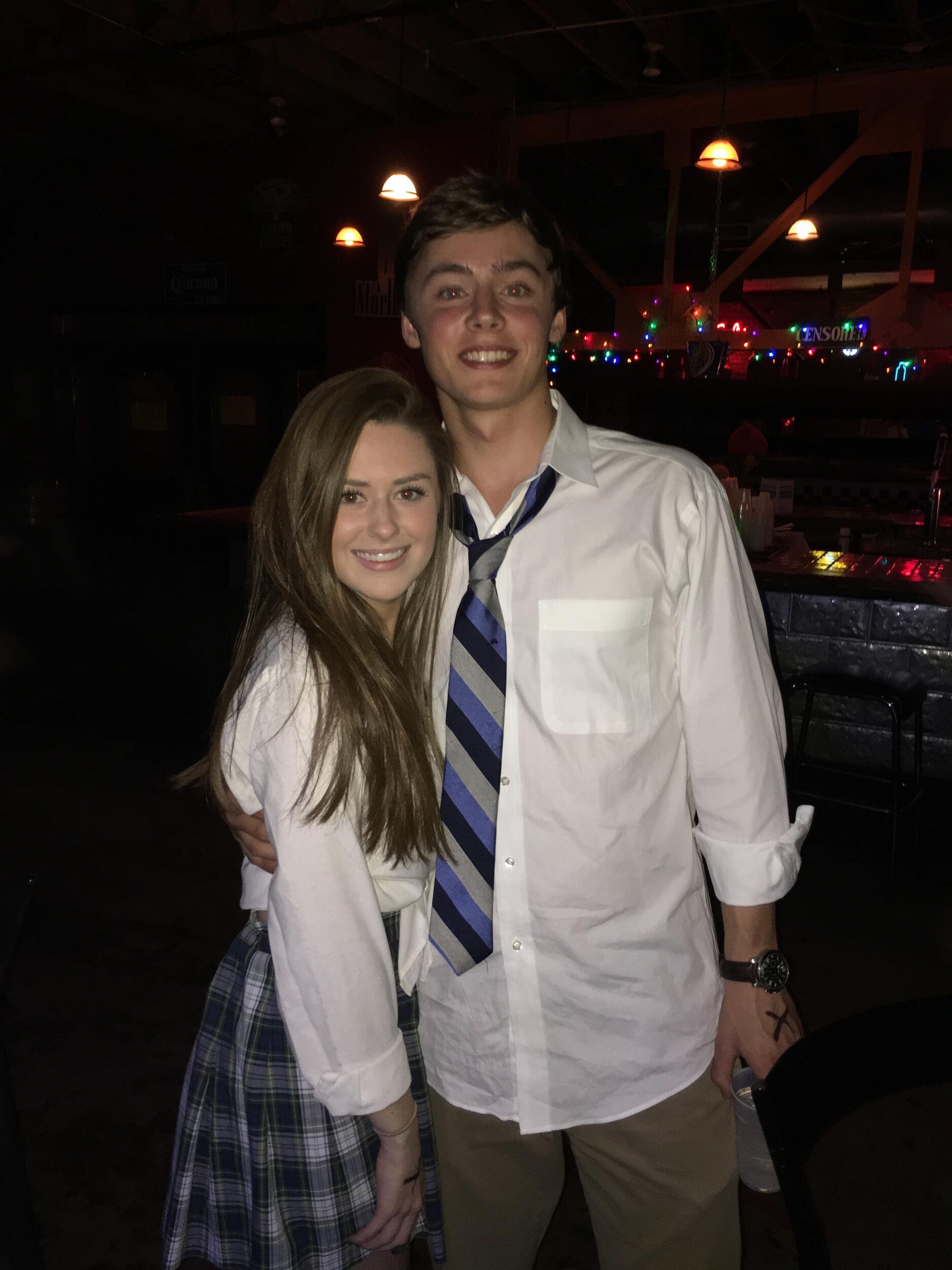 Fast forward to our spring semester, Jack-Thomas & I occasionally texted keeping up with each other.  He ended up inviting me to his fraternity's date party, BUT, funny enough, got us kicked out for underage drinking with an "X" on his hand.  Oops!