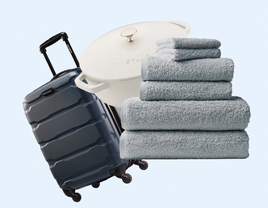 Collage of wedding registry items 