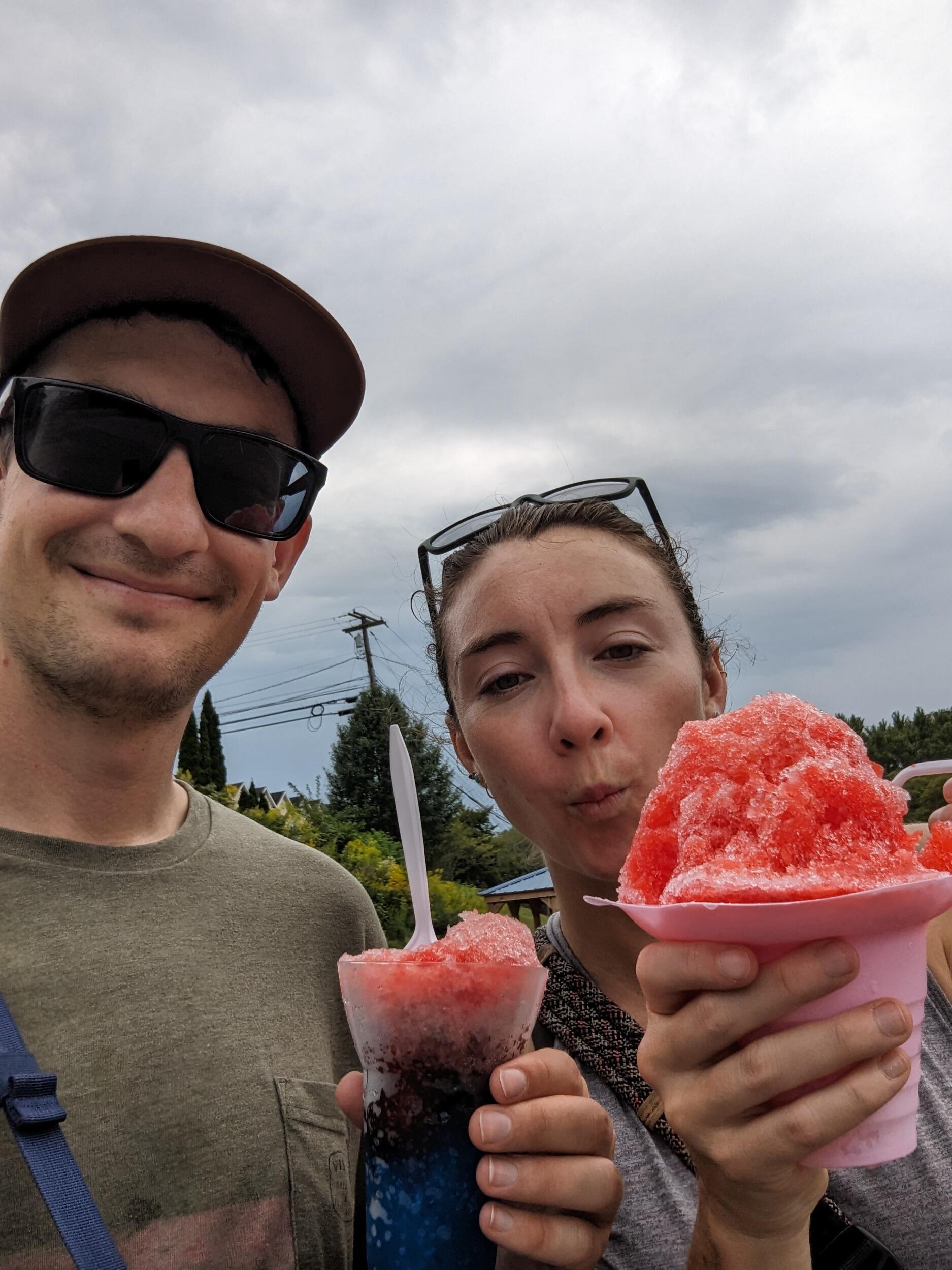 Exploring our new home in Morgantown, WV. No one is shocked about whose snow cone is whose