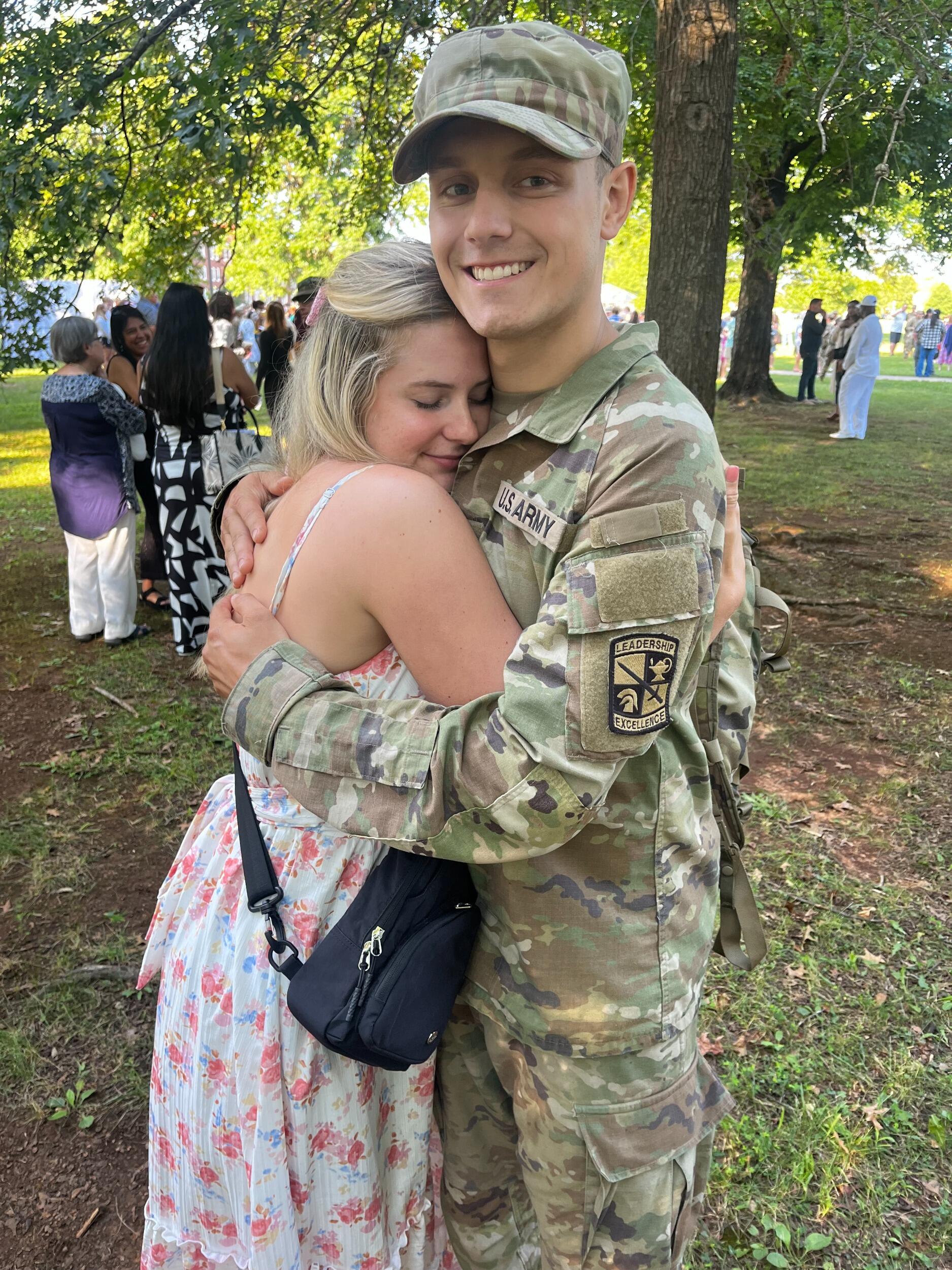 A few months later, John had to go to Fort Knox, Kentucky, for 5 weeks for an army training camp. Lily booked flights to surprise him at his graduation, and she and his family had to keep this secret for a long time! After her connecting flight out of Charlotte got canceled, her mom ended up picking her up at midnight, and they split the 8-hour drive overnight, arriving less than an hour before it was time to go see him! They barely made it, but John was worth it to Lily. Even though it was a short trip, it was a special one. Having very minimal contact while he was away was very hard on us, but our hearts only grew fonder, and we became a lot stronger from the experience.