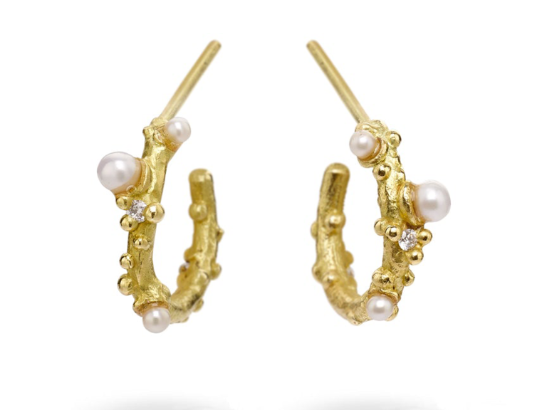 Gold hoops with small pearls