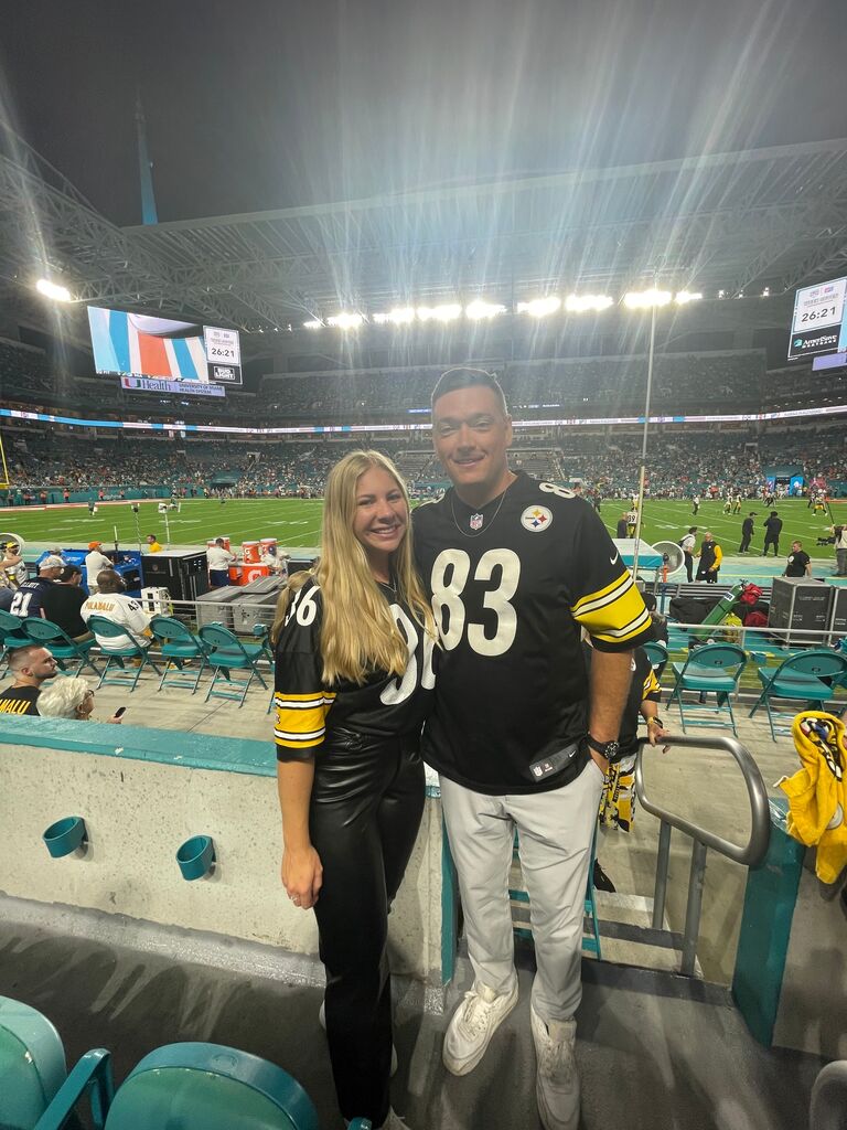 We've watched almost EVERY football game together and Josh continues to try to make Meg a Steelers fan. 