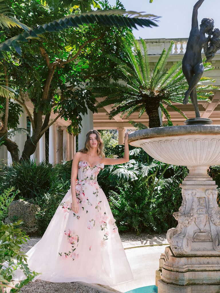 Monique Lhuillier blush pink rose wedding gown