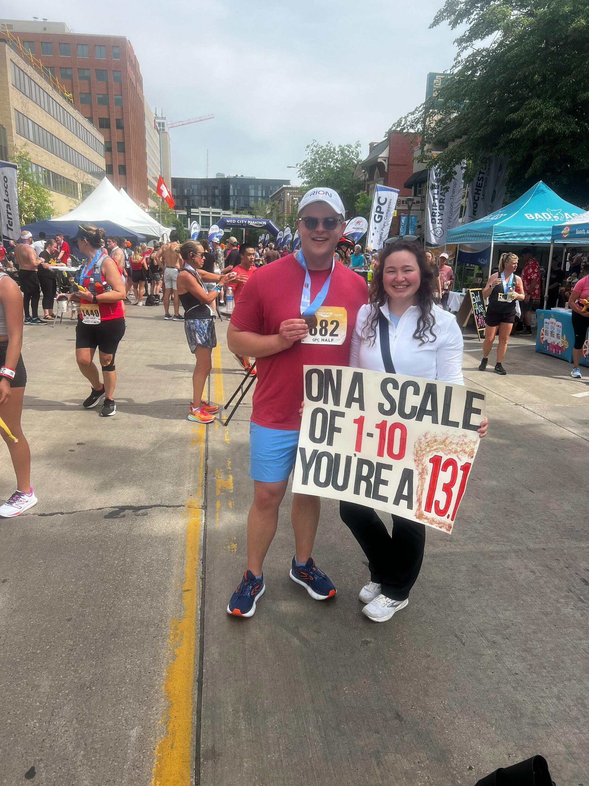Aaron ran a half-marathon because he lost his fantasy football league, and while I was NOT going to run with him, I broke out some glitter and made a fun sign to cheer him on!