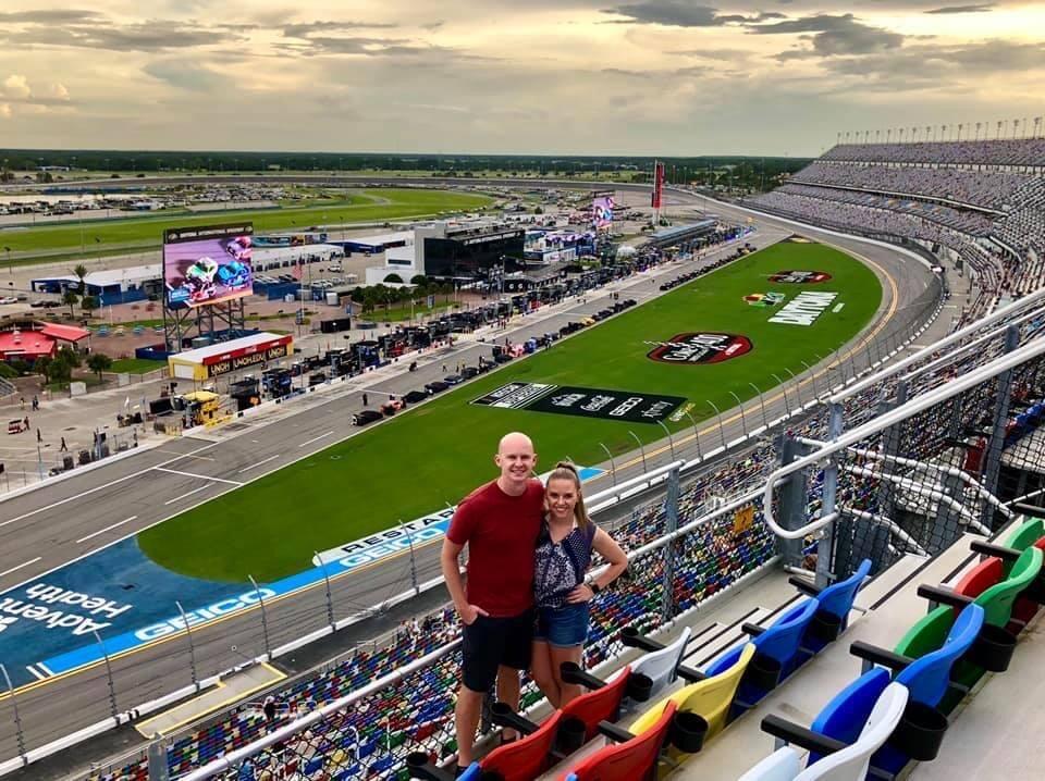 Tori and Garrett attended their first NASCAR race together. 