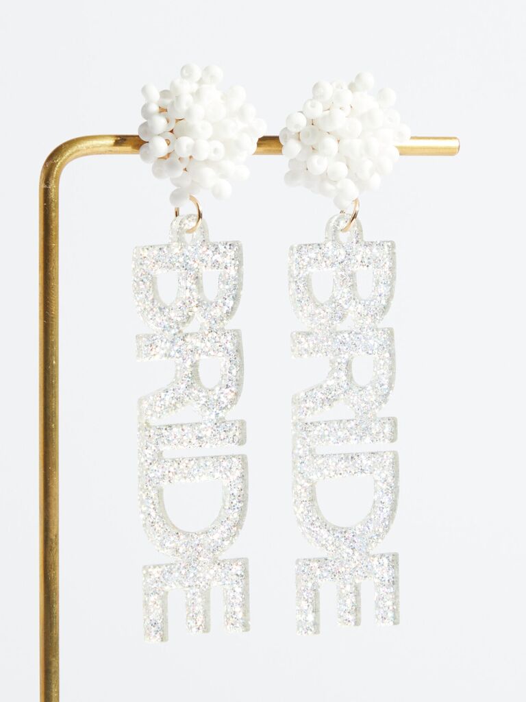 sparkly "bride" statement earrings for the bachelorette party