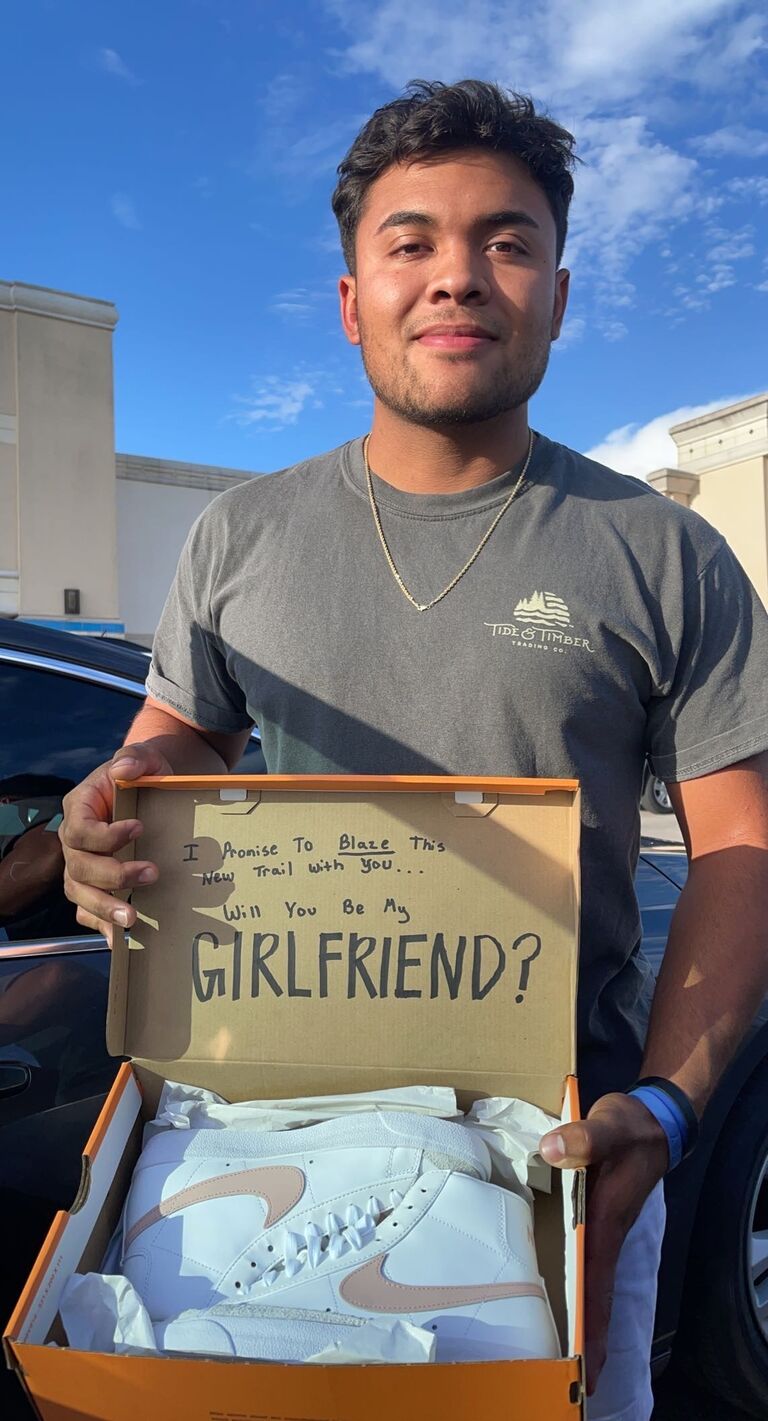 After months of getting to know each other and developing a friendship, they knew it was time to make it official. Anthony asked Madeleine to be his girlfriend in the Marshalls parking lot, their favorite place to shop for deals!