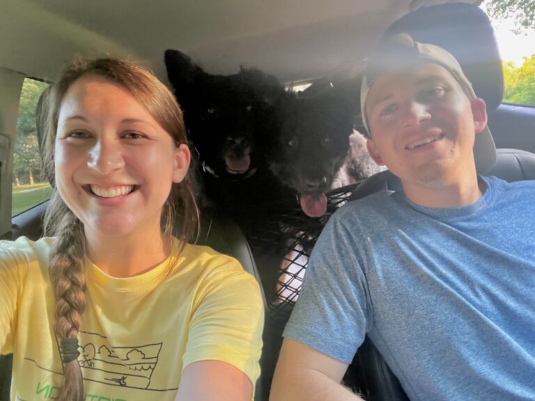 Stuart decides after his Triathlon he wants to bike across the entire state of Missouri. Kaylee grabs the dogs and follows him in her car, providing support and food/drink when needed! We camped one night and the dogs were not fans of the raccoons getting in the trash near us at 3am. 