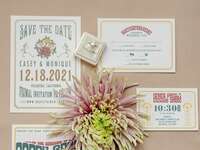 A vintage-themed save the date suite