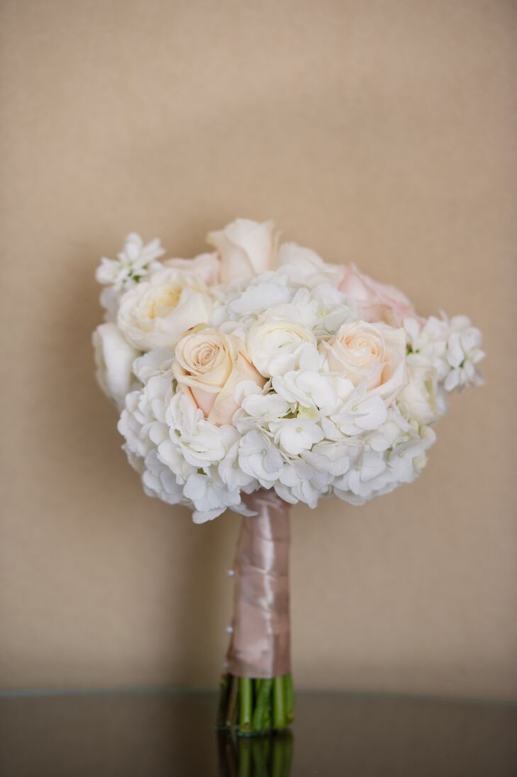 White And Blush Rose Bouquet With Hydrangeas