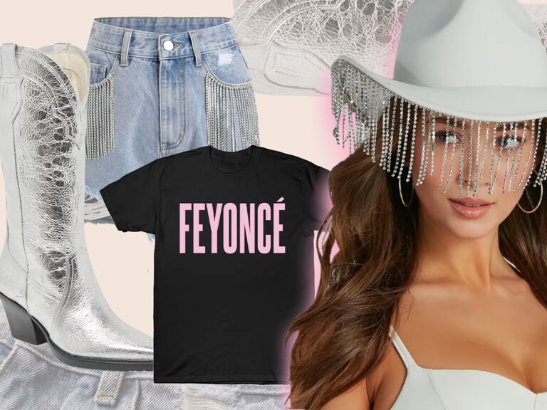 collage of Beyonce-themed clothing pieces