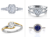 Collage of four engagement rings from jewelry stores in Miami