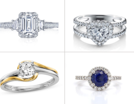 Collage of four engagement rings from jewelry stores in Miami