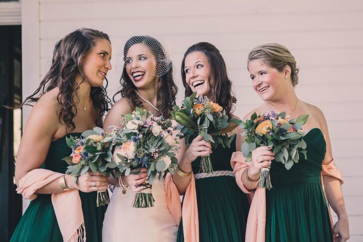 peach and green bridesmaid dresses