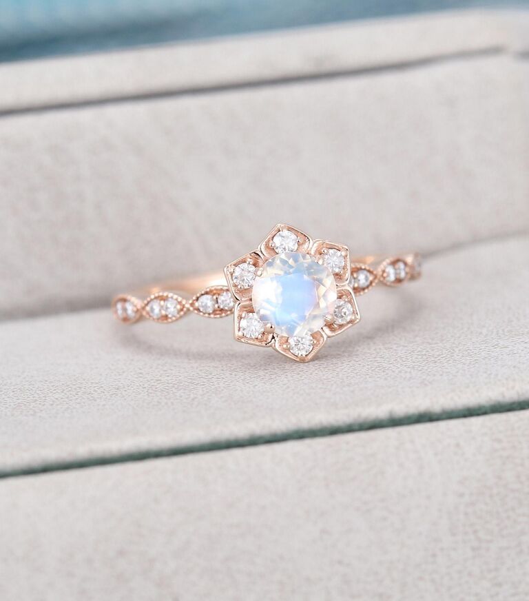 Female moonstone hot sale engagement ring