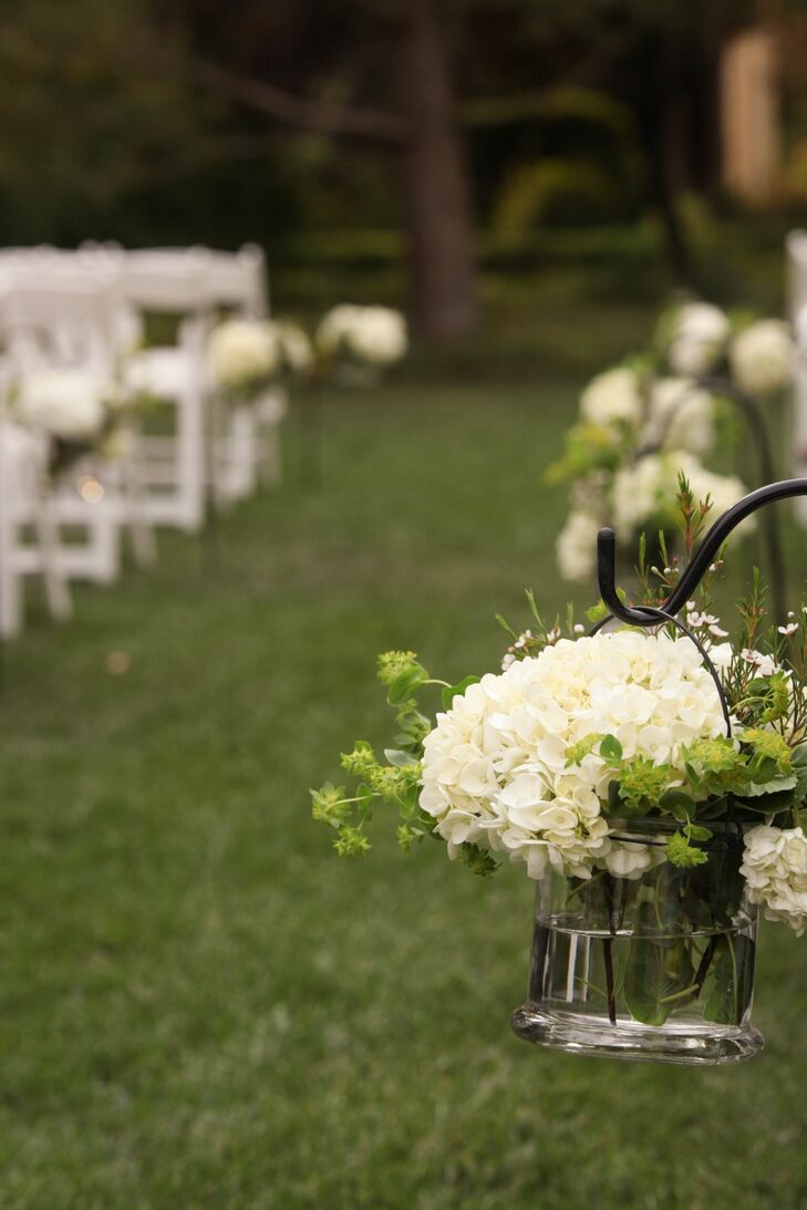 White Hydrangea Aisle Arrangements