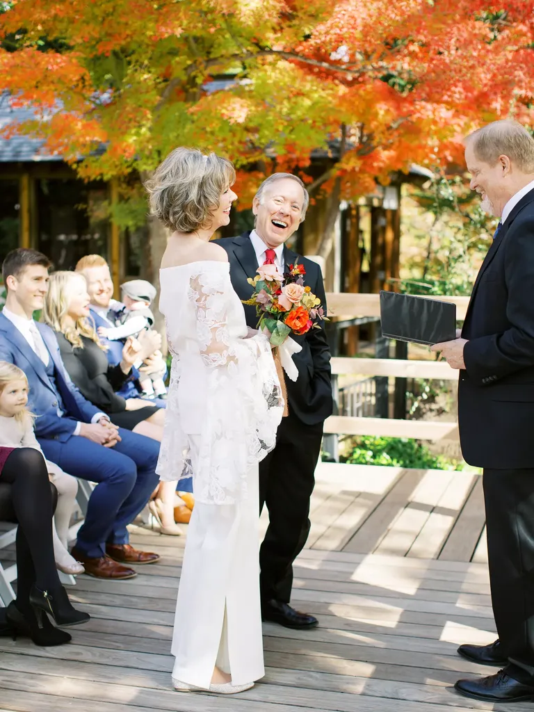 Couple Laughing During Wedding in the Japanese Garden at Fort Worth Botanic Garden