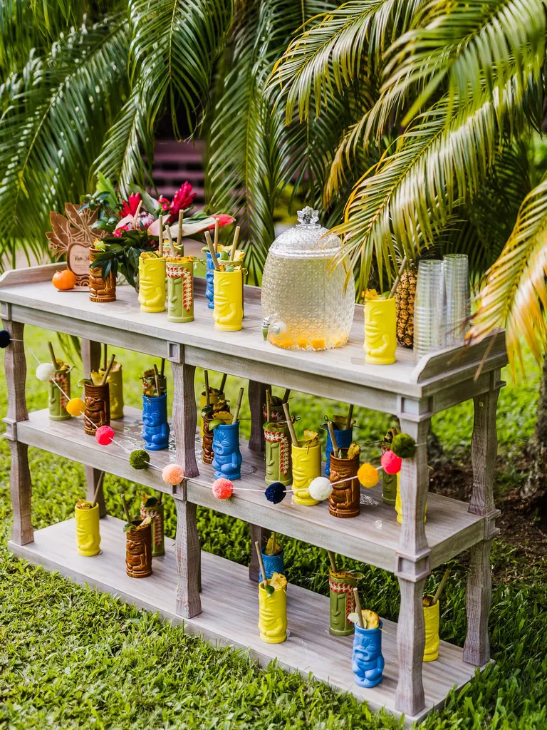 Tropical rum shaker signature wedding drink display idea