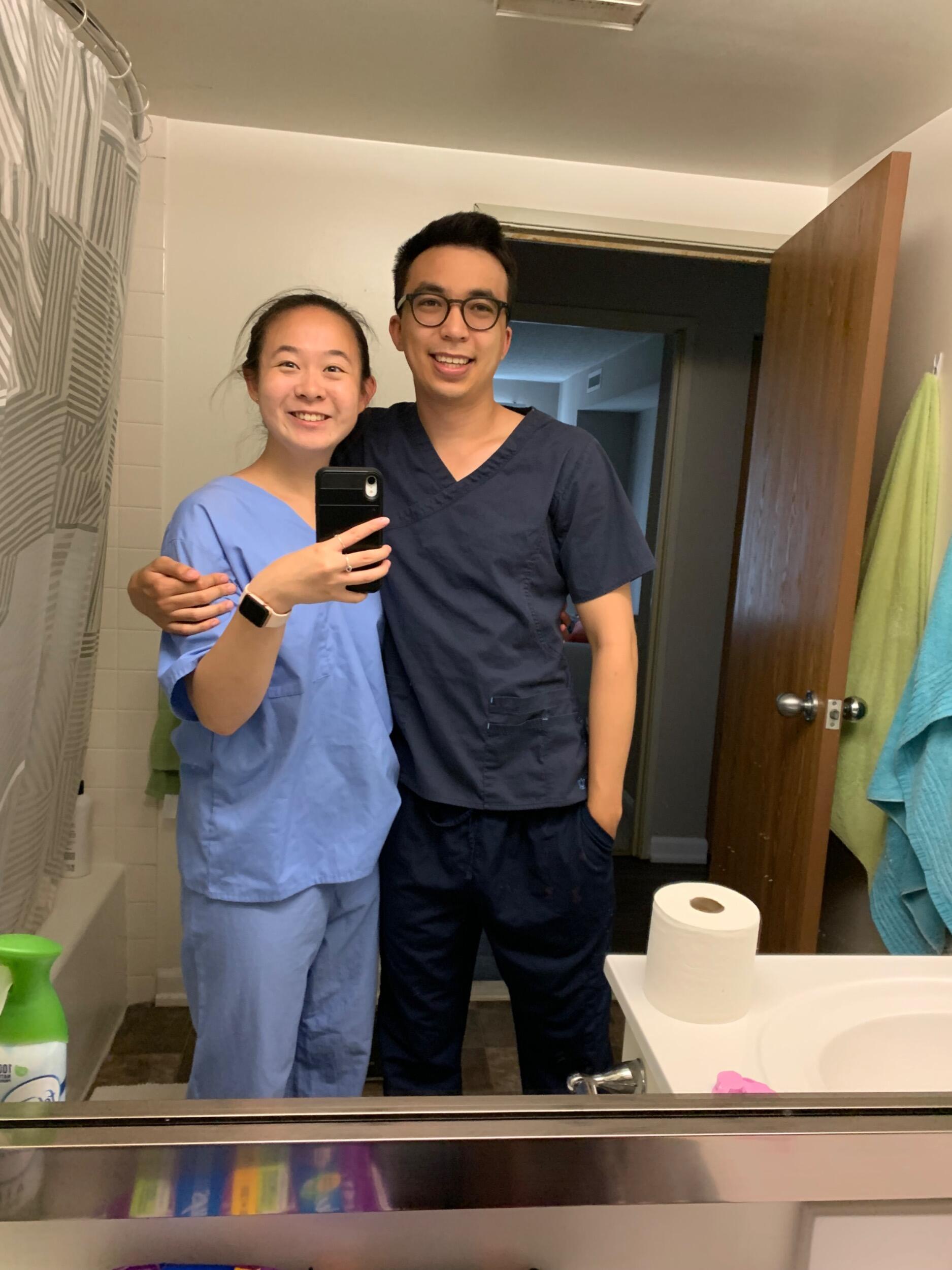Matching scrubs for our first days in Detroit!