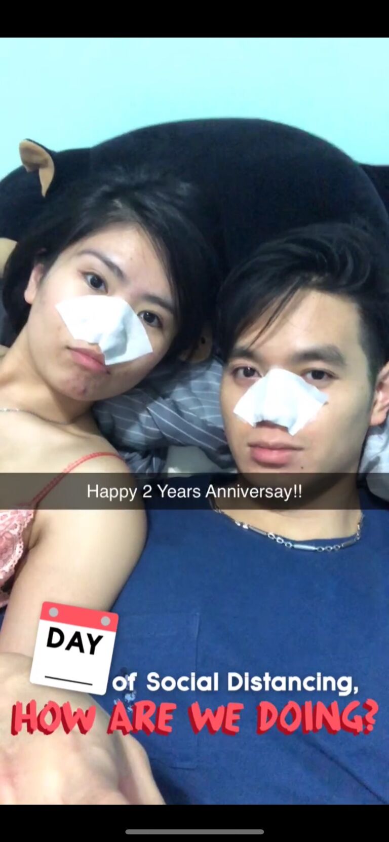 We spent our second anniversary*** quarantined :(. We had plans for that night, but literally EVERYTHING just happened to shut down that day LOL. RIP Chama Gaucha.