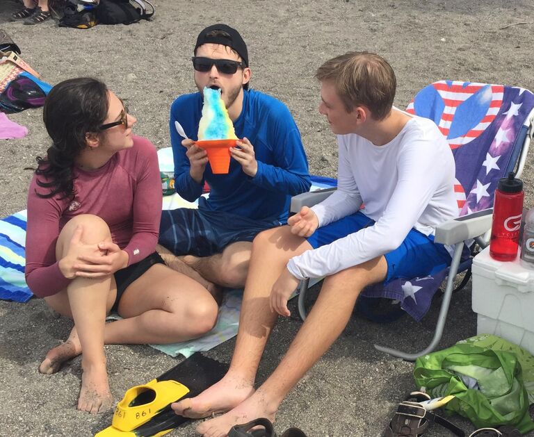 We were somehow lucky enough to go to Hawaii right after our trip to California. Josh couldn't get enough of the flavored ice (what's new?). Also pictured is Best Man and third musketeer Matthew!