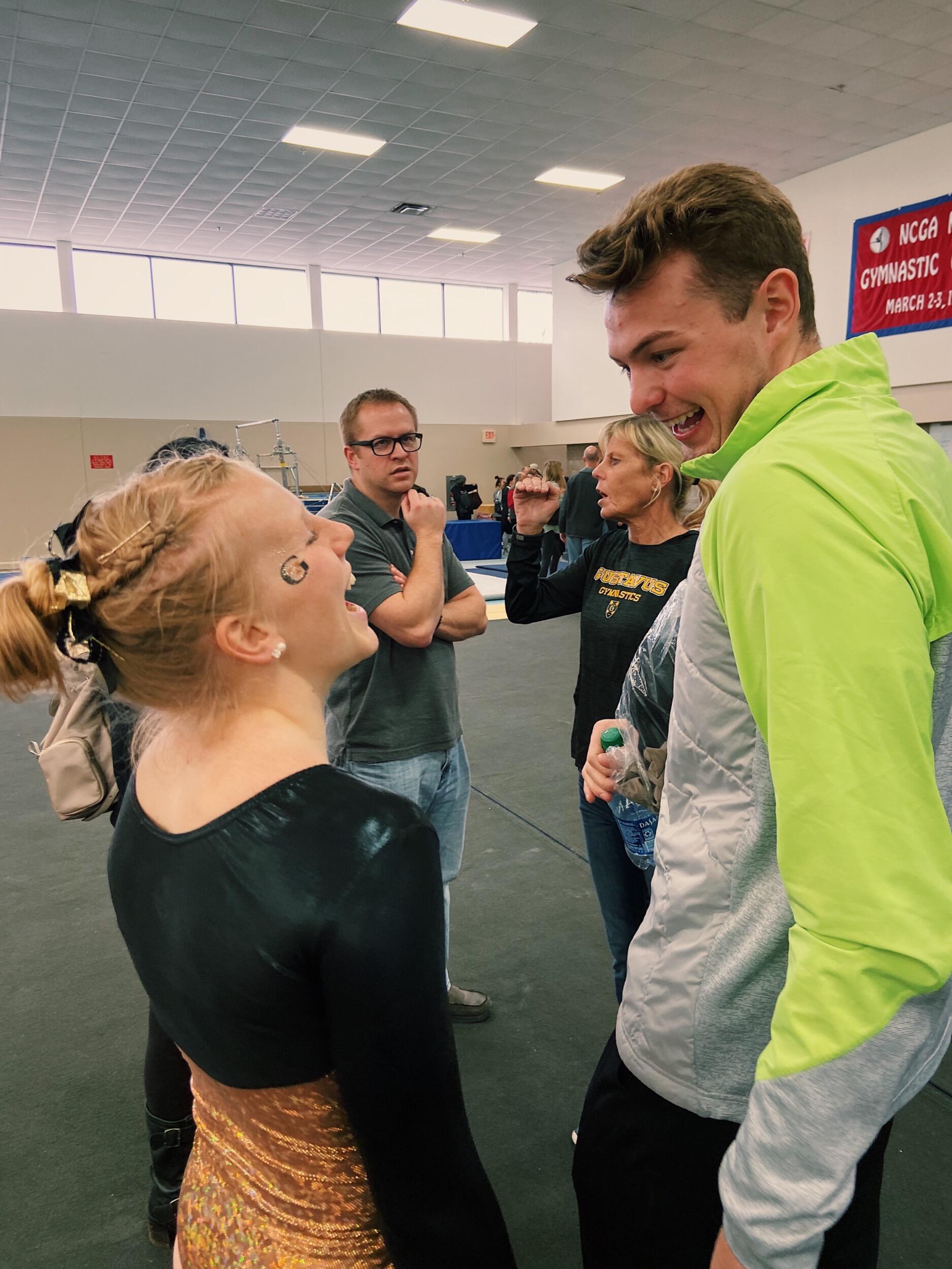 Teague went to his first ever gymnastics meet and watched Brooke flip around. Go Gusties!