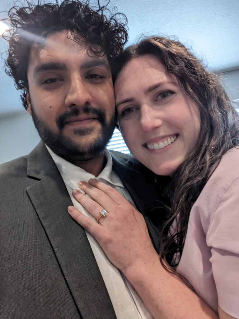 ENGAGED! Raminder  surprised Jade after work with a trail of flowers and framed photos all over her house. She was surprised and they both cried.