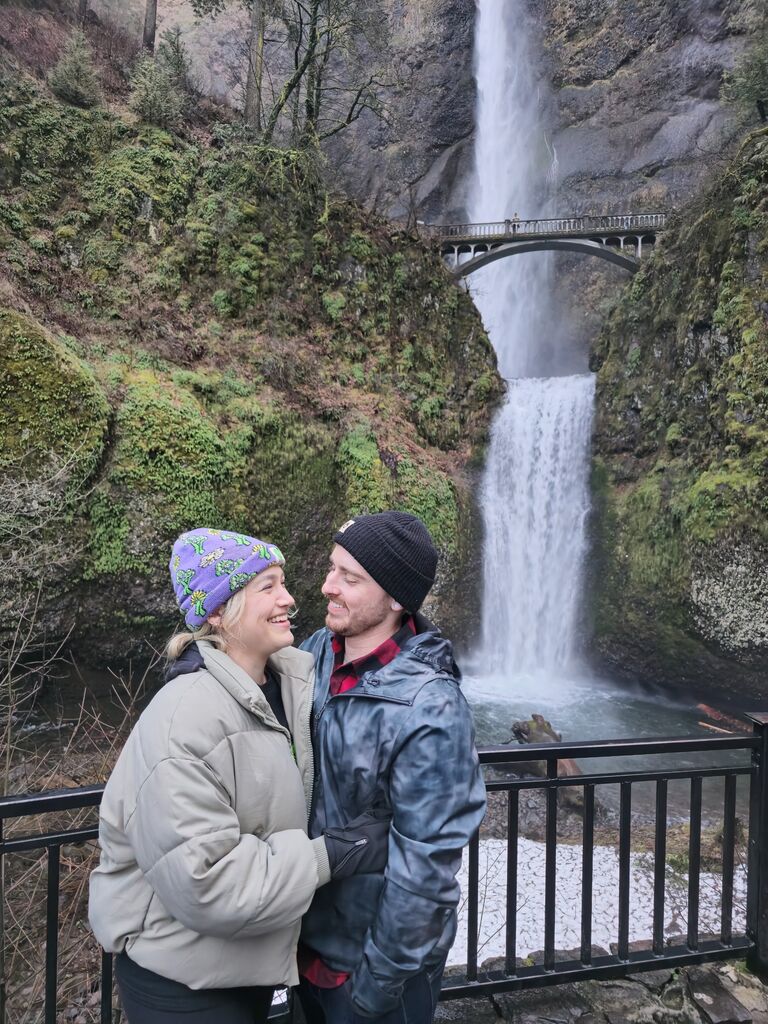 Celebrating Bre's birthday in Portland. Chilly day at Multnomah Falls.