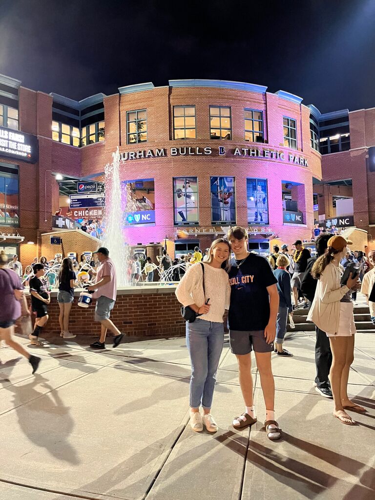 Fast Forward almost a year later! Hunter moved to NC for school and so we could pursue a relationship in person! Here is a picture of us at Hunters first Minor League baseball game at Durham Bulls Stadium.