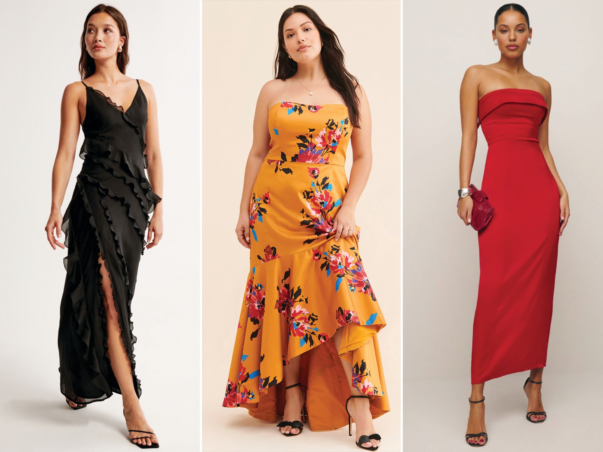 Three petite formal wedding guest dresses