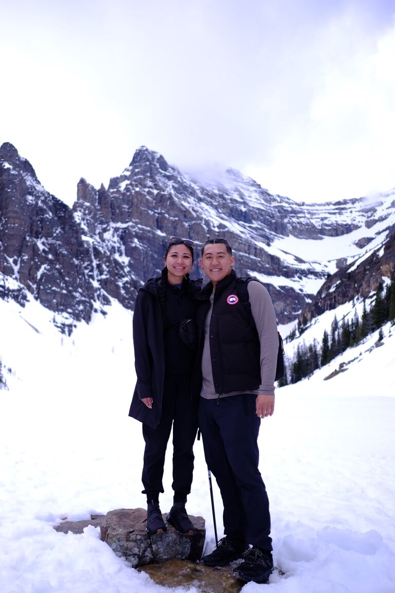 We enjoy going on hikes and having an adventure! This was at the end of the Little Beehive hike at Lake Louis, Alberta!